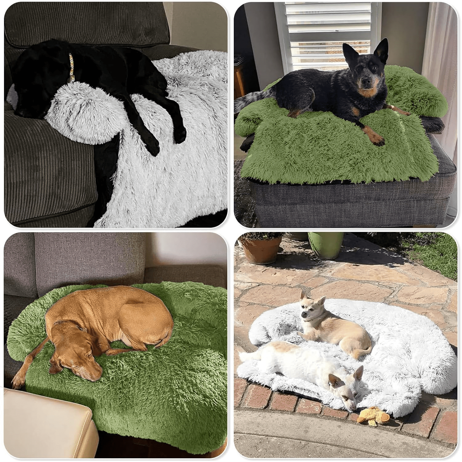 Calming Dog Bed Fluffy Plush Dog Mat for Furniture Protector with Removable Washable Cover for Large Medium Small Dogs and Cats (Large, Grass Green)