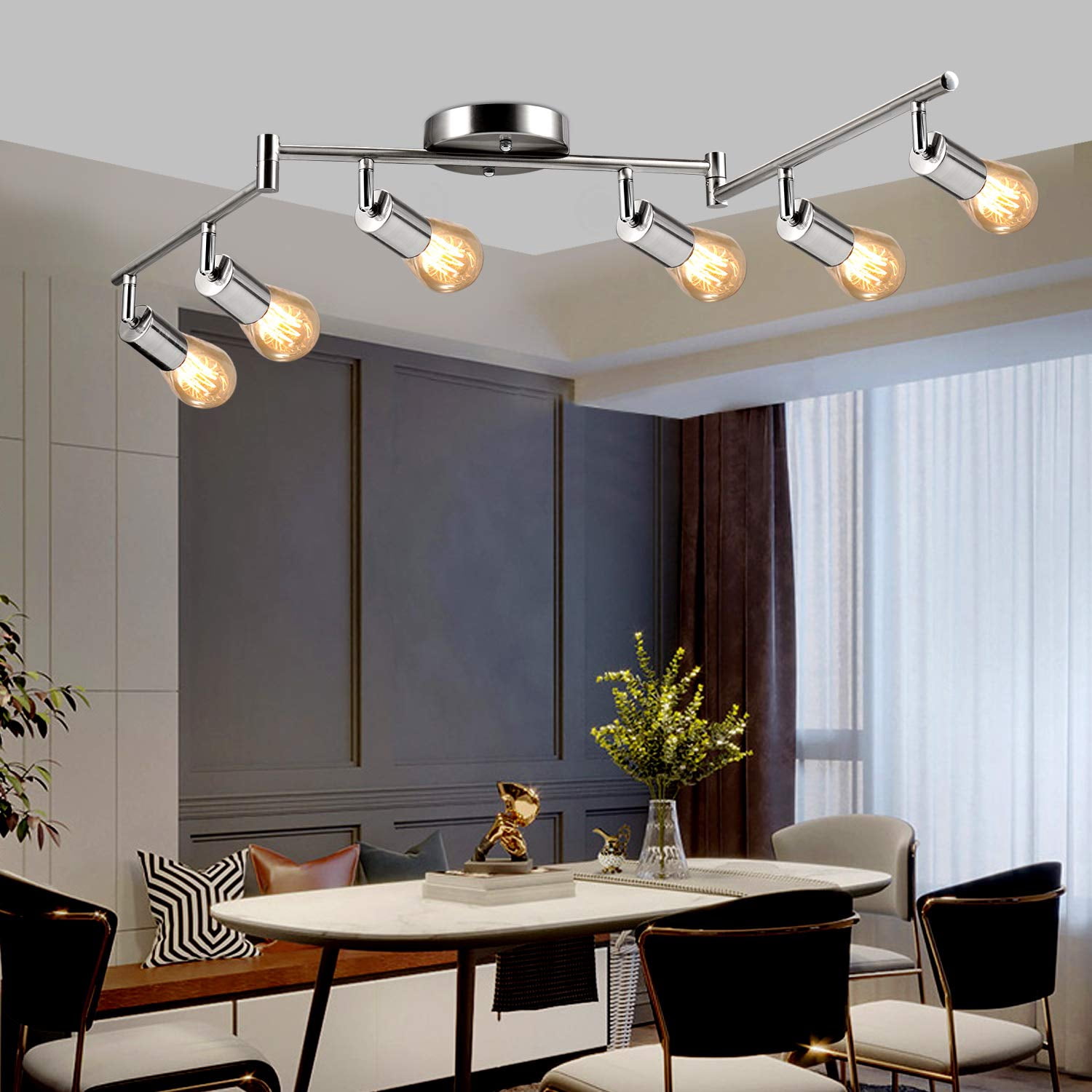 6-Light Adjustable LED Dimmable Track Lighting Kit, Satin Nickel, Flexible Arms, E26 Base