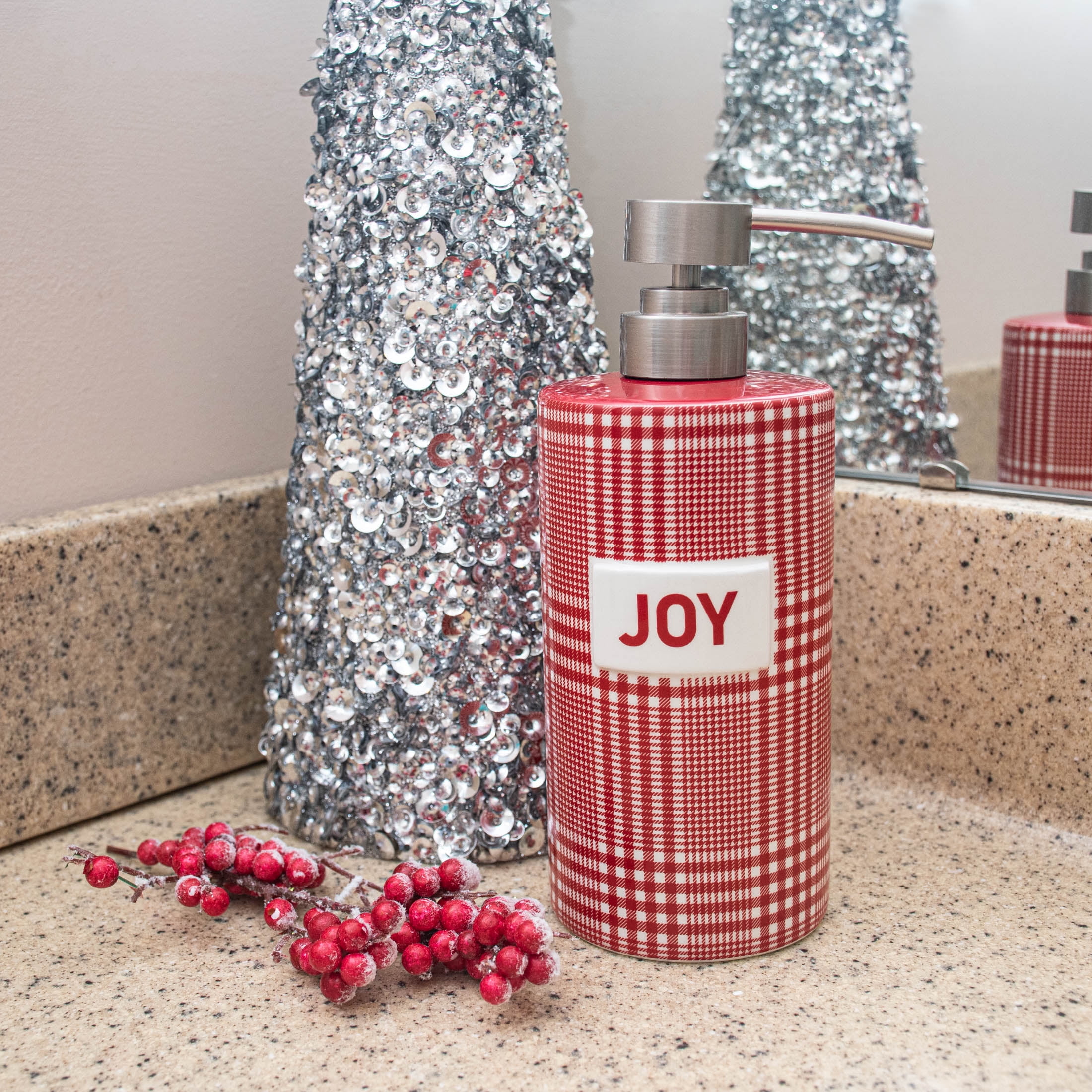 Plaid Joy Christmas Ceramic Soap Dispenser