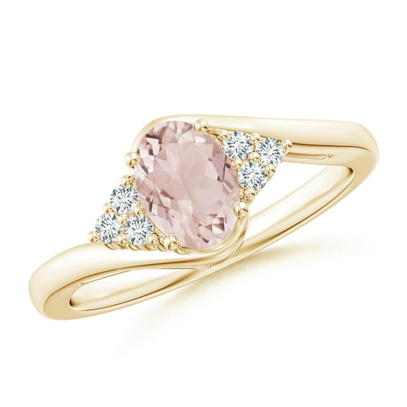 ANGARA Natural Oval Morganite Bypass Ring with Trio Diamond Accents in 14K Yellow Gold for Women | Birthday, Anniversary, Jewelry Gift for Women | Natural Morganite Ring