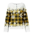 thumbnail image 4 of Women's Autumn Winter Snowflake Print Top Waffle Henry Shirt for Winter Themed Comfortable and Casual Shirts with Loose Knit,Yellow,2XL, 4 of 7