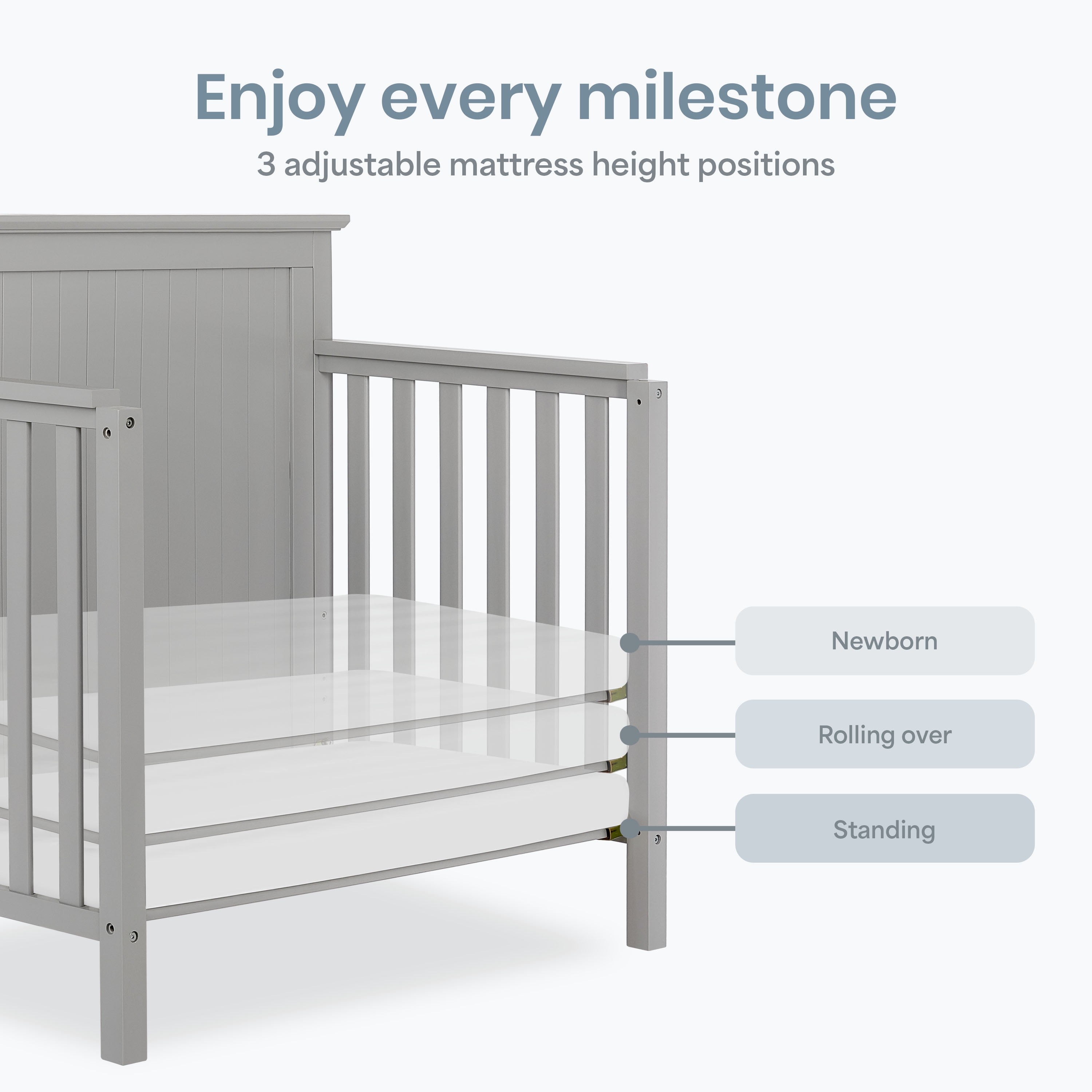 Dream On Me Ava 4-in-1 Convertible Mini Crib, Pebble Grey