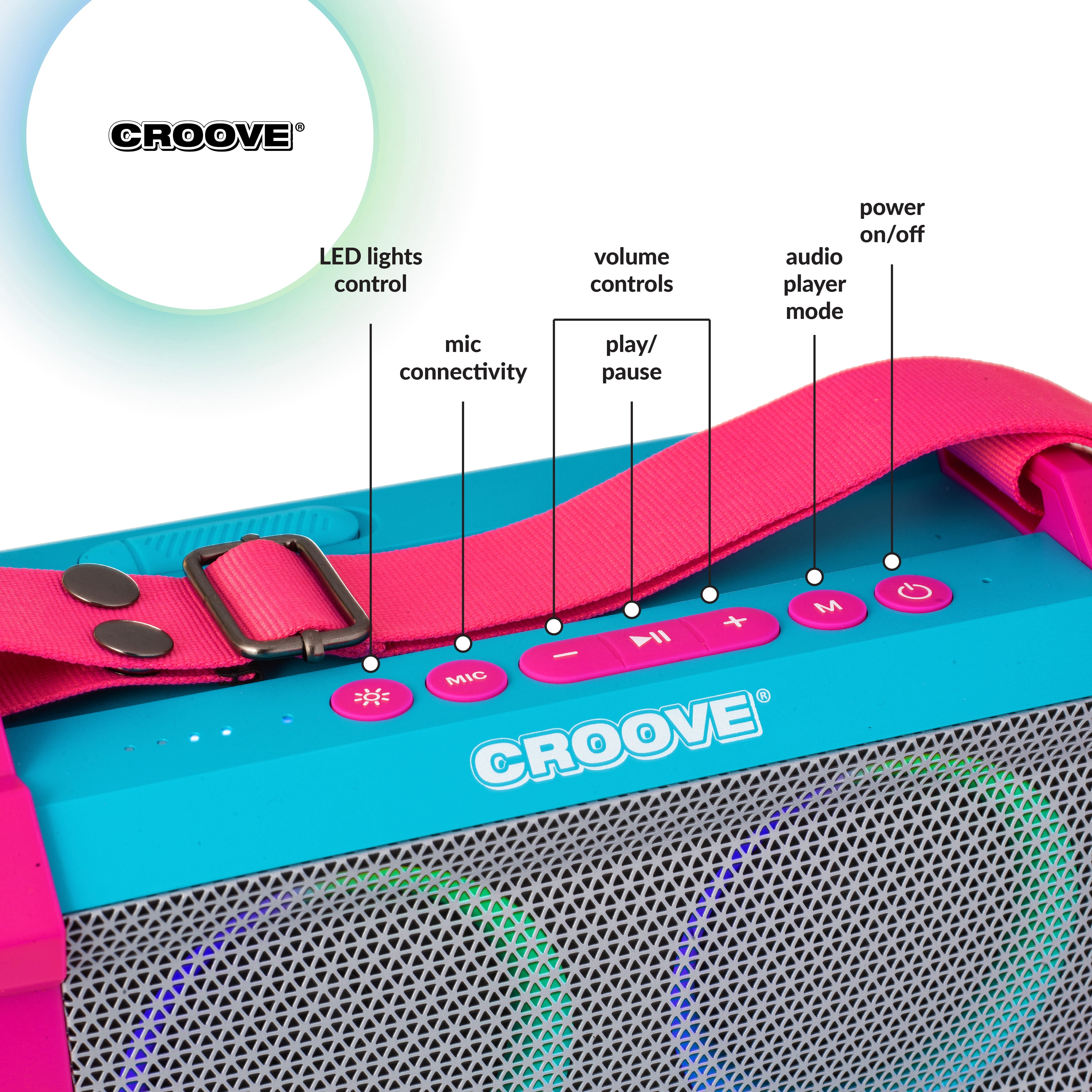 Croove Portable Karaoke Machine with Wireless Microphone and Bluetooth Speaker