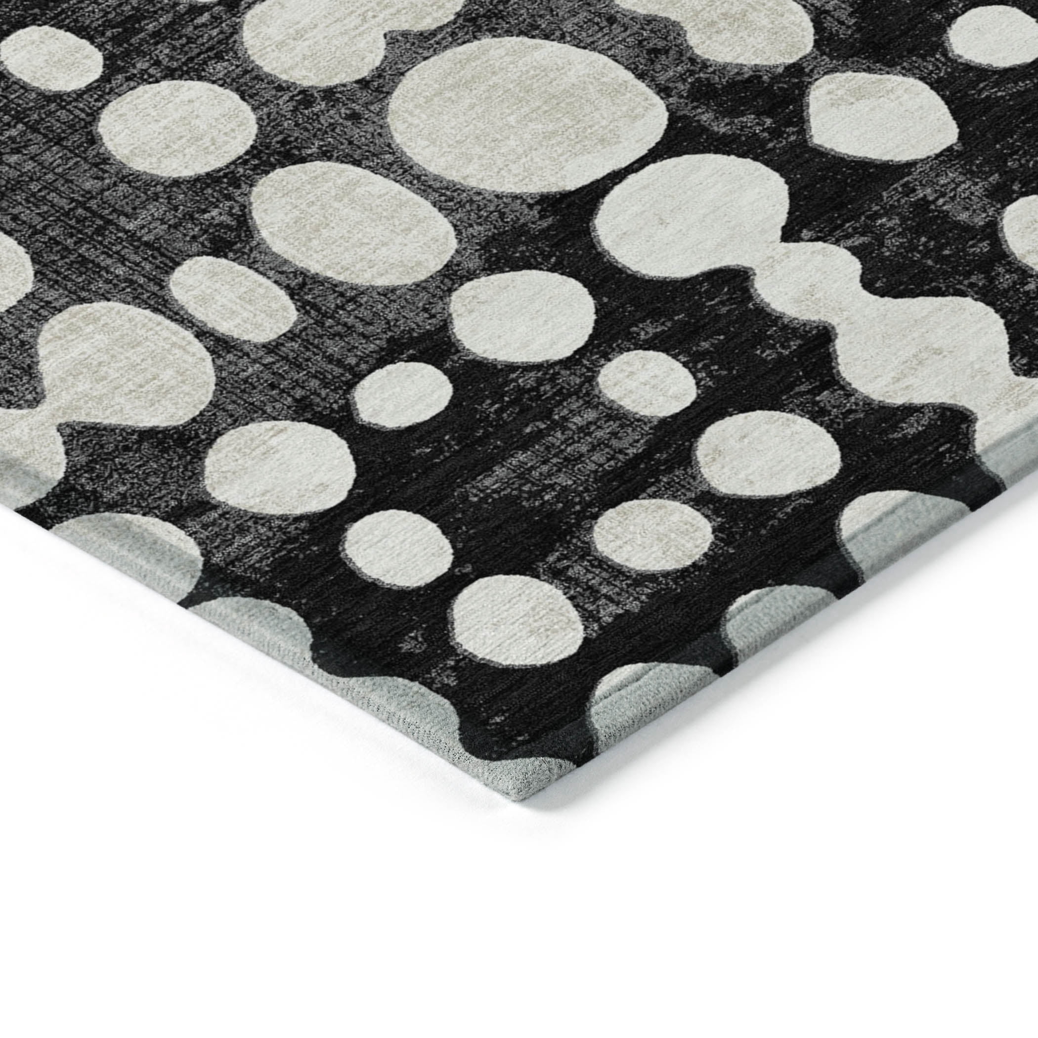 Addison Rugs Chantille Indoor/Outdoor Transitional Circles Black Washable Rectangle Rug, 5' x 7'6"