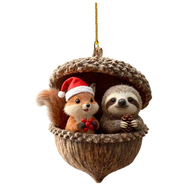 Adornos Navideños de Animales Del Bosque, Acrílicos, de 8 Cm, para Colgar En El Árbol de Navidad con Cordón | Regalo de Decoración Navideña para Amantes de La Naturaleza. Corona para El Hogar.