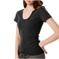 thumbnail image 2 of FcBaudy Hauts pour Femmes, Chemises pour Femmes, Blouses & Chemises à Manches Courtes Col Rond Blouse Décontractée Oversize Unie Col Rond à Capuche T-shirt Femme polyester, 2 of 7