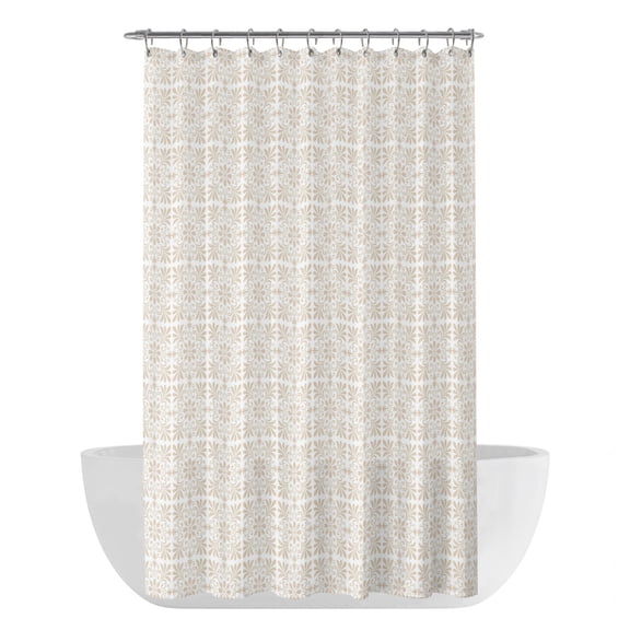 Cream Beige Boho Shower Curtain - Water Repellent Fabric Shower Curtains Washable, Farmhouse Country Flowers Plaid Textured Decorative Polyester Cloth Bathroom Curtains Modern Bath Decor 36"x72"