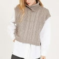 thumbnail image 5 of Hvyesh Women Sleeveless Turtleneck Knit Sweater Casual Solid Knit Sweaters Trendy Cropped Cable Knit Sweaters Gray, 5 of 7