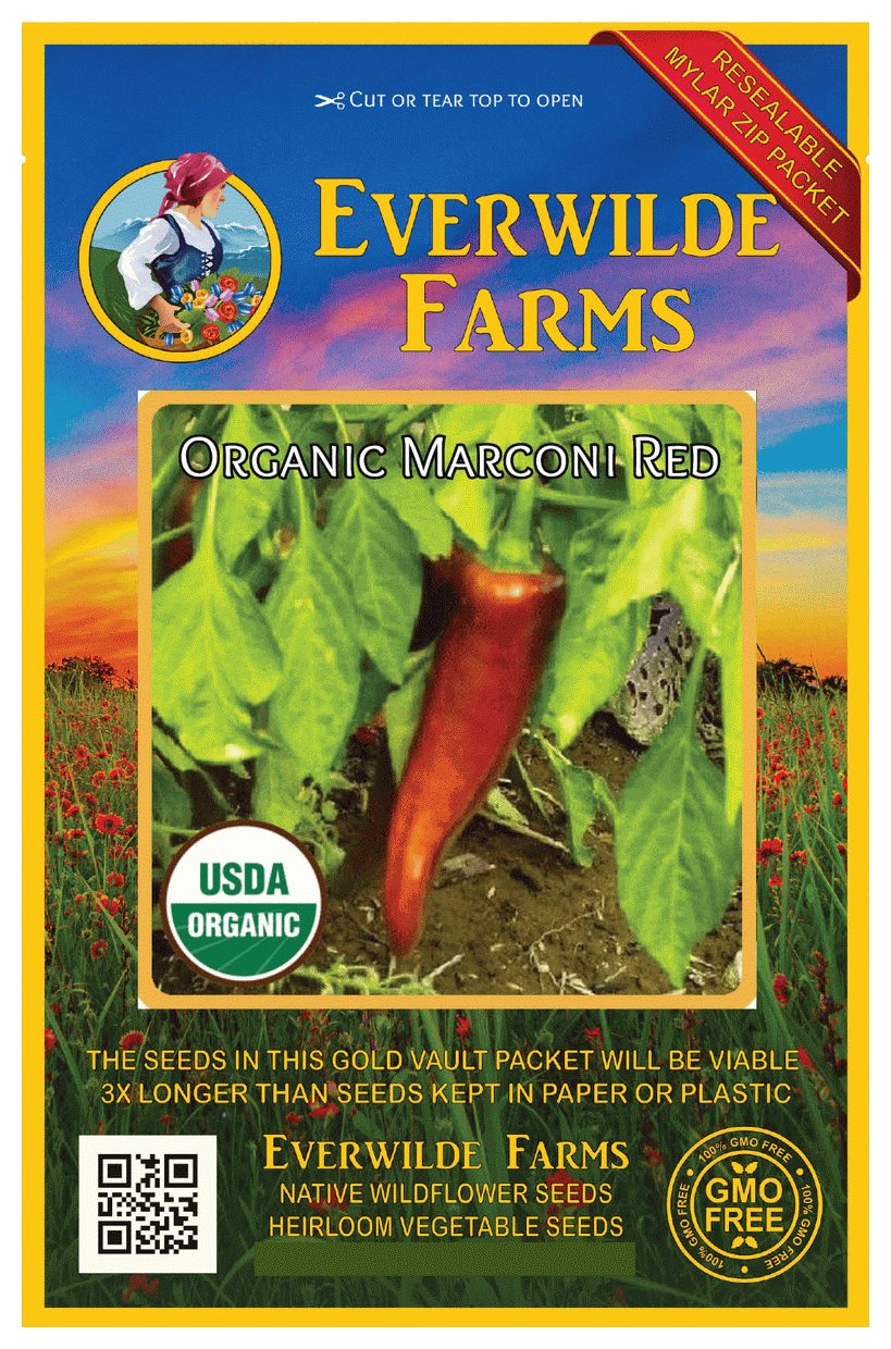Everwilde Farms 25 Organic Marconi Red Sweet Pepper Seeds Gold
