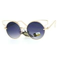 thumbnail image 2 of Designer Fashion Metal Wire Horn Rim Round Circle Lens Womens Sunglasses Gold Smoke, 2 of 4
