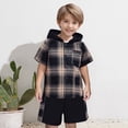 thumbnail image 2 of TAIAOJING Toddler Boys Girls Short Sleeve Patchwork Plaid Prints T-Shirt Hooded Tops Pants Kids Outfits Sets Fashionable 5-6Y, 2 of 6