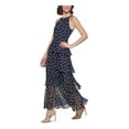 thumbnail image 3 of TOMMY HILFIGER Womens Navy Zippered Sheer Tiered Ruffled  Lined Polka Dot Sleeveless Halter Maxi Fit + Flare Dress 4, 3 of 4