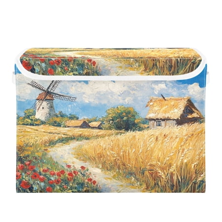WOBOGO Ukrainian Landscape Large Collapsible Storage Box Flip Lid Fabric Decorative Organizer Container Basket with Handles 16.5×12.6×11.8in