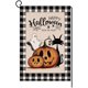 thumbnail image 1 of Bandera de jardín vertical de doble cara con diseño de gato fantasma y calabaza de Halloween, arpillera con cuadros negros de búfalo, decoración para exteriores, 12 x 18 pulgadas, 1 of 4