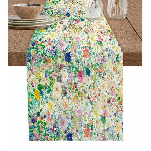 Hokiten Table Runners 36 Inches Long Dress Scarves, Emerging Blossoms Pattern Farmhouse Kitchen/Dining Table Runner, Short Coffee Tablerunners, Colorful Watercolor Floral 13x36 Inch