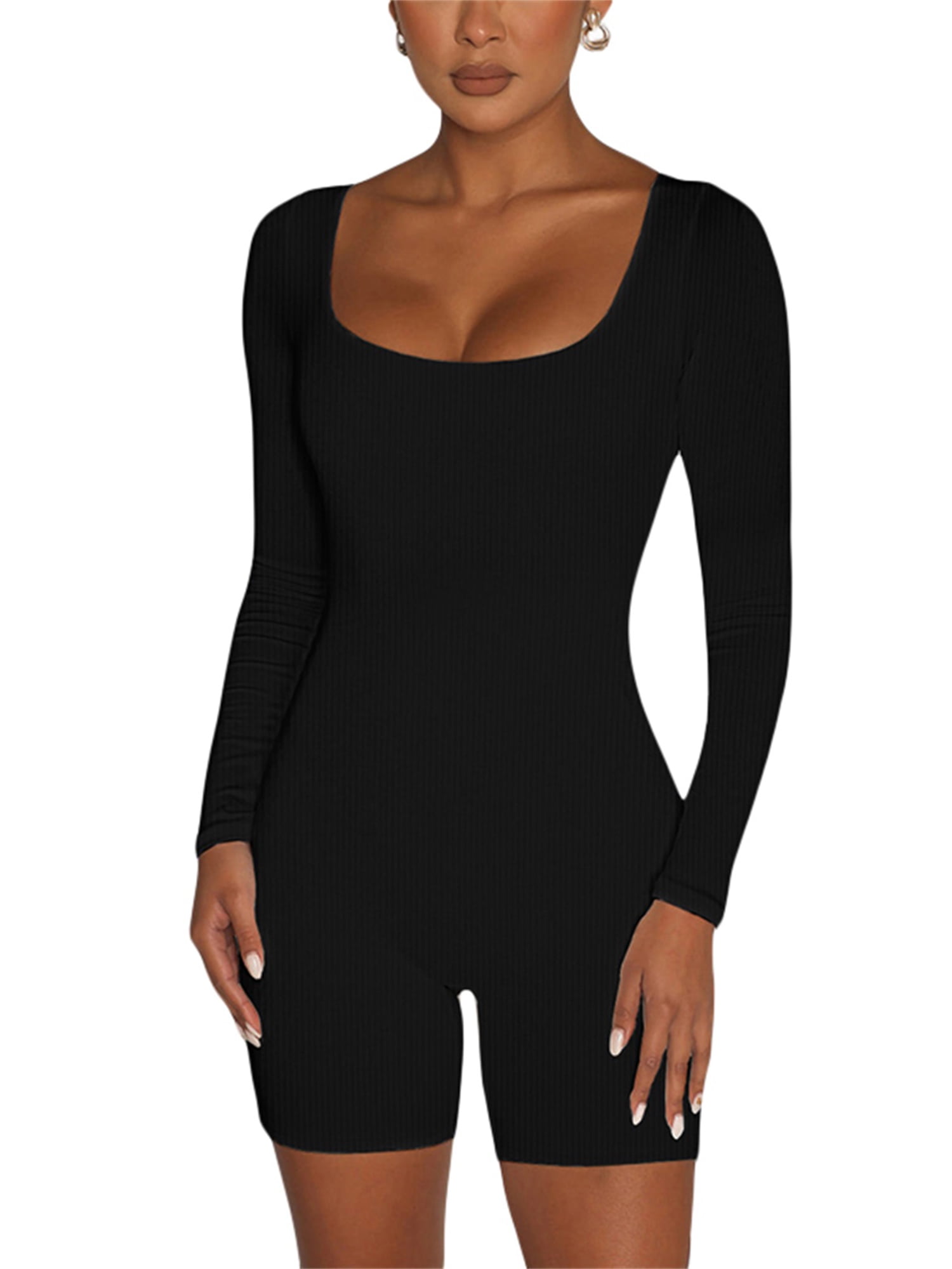 Bambola Long Sleeve Sweetheart Neckline Romper in Black | Oh Polly