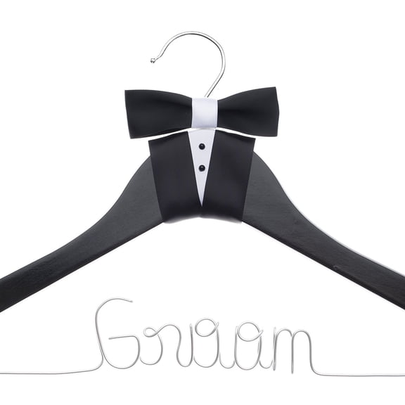 Groom Hanger for Tuxedo or Suit, Hangers for Bridal Party, Wooden and Wire, Black Wood (Groom)