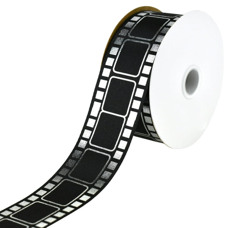Homeford Movie Film Strip Themed Ribbon, 1-3/8-inch, 25-yard, Black/Silver