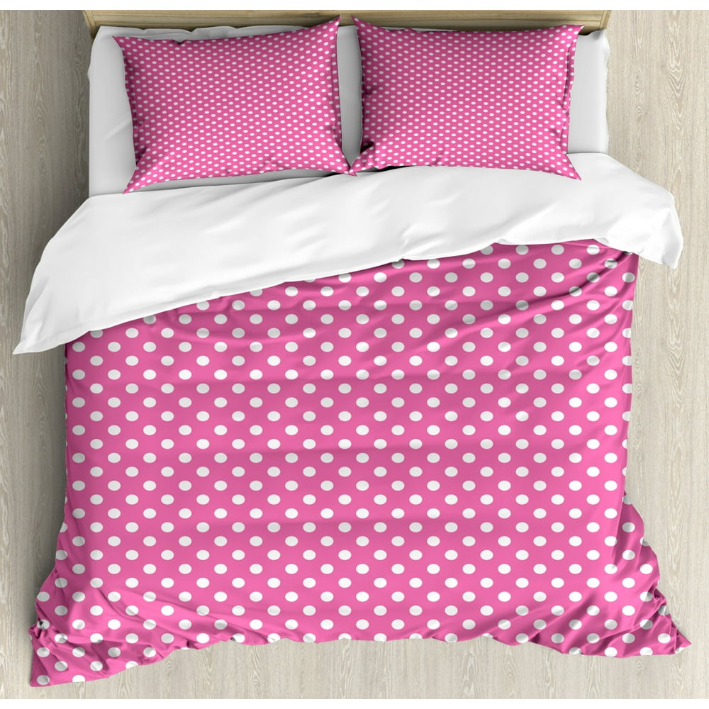 Pink Polka Dots Duvet Cover Set King Size, Rows and Columns Ordered