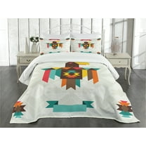Ambesonne Southwestern Quilted Bedspread Set 3 Pcs, Folk Totem Eagle, Queen Size, Multicolor