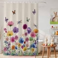 thumbnail image 6 of Shower Curtain Watercolor Flowers Butterfly Shower Curtains for Bathroom Decor, Waterproof Polyester Shower Curtain Set with Hooks, Small Stall Size 36" x 72" Spring Wildflower Linen, 6 of 9