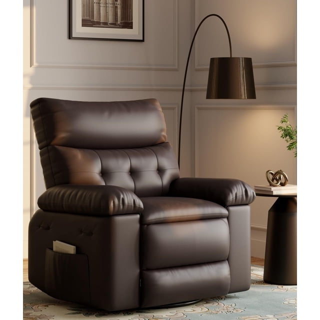 GARVEE 27 inch Faux Leather Recliner Chair with Heat, Massage and Remote Control, Coffee