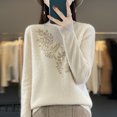 thumbnail image 1 of Women Autumn Winter Pure Wool Thickening Sweater Half-high Collar Leaf studded With Diamonds Pullover Female Knitted Basis Top, 1 of 5