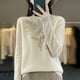 thumbnail image 1 of Women Autumn Winter Pure Wool Thickening Sweater Half-high Collar Leaf studded With Diamonds Pullover Female Knitted Basis Top, 1 of 5