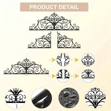 Two-piece metal scroll wall decoration, arched ironwork vine wall art, modern minimalist line hanging signboard, metal sculpture on the door, interior and exterior decoration