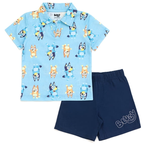 Bluey Toddler Boys' 2-Piece Polo and Shorts Set Bingo Navy Blue