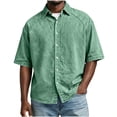 thumbnail image 6 of Men's Short Sleeve Button Down Shirt Casual Henley Top Quick Dry Breathable Stretch Cotton Feel Solid Color Turndown Collar Daily Work Beach Vacation | Zenithor,Green 2XL, 6 of 8