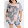 thumbnail image 4 of CASSIE LIZ Womens Plus Size Tops 2X Summer Tie Dye Shirts Blue Round Neck Fashion Short Sleeve Tee Loose Fit Tunics Spring Oversized Blouses Casual Pullovers 2XL 18W 20W, 4 of 6