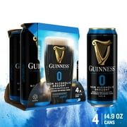 Guinness 0 Draught Stout Non-Alcoholic Import Beer, 14.9 fl oz, 4 Pack Cans, Less Than 0.5% ABV