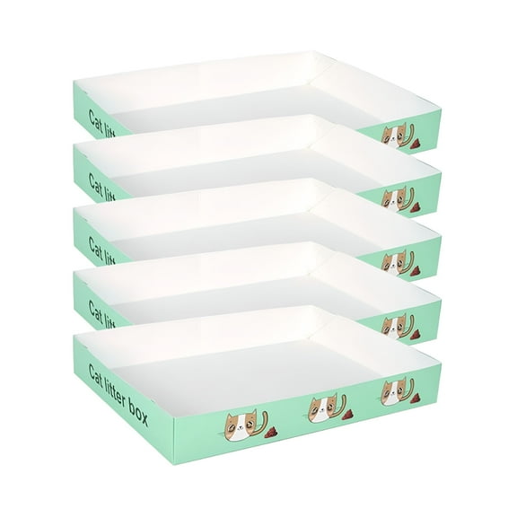 LAMIRO 5 Pack Disposable Cat Litter Box, Foldable Paper Litter Box, Travel Cat Litter Box, Non Clumping Durable and Waterproof, Low Entry Easy Disposal, Portable (3525.55CM)