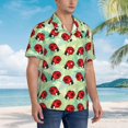 thumbnail image 3 of Honeii Red Ladybugs And Leaf Print Men’s Hawaiian Shirt,Classic Button-Down Short Sleeve Shirt, for Beach, Vacation, and Outdoor Activities,X-Large, 3 of 7