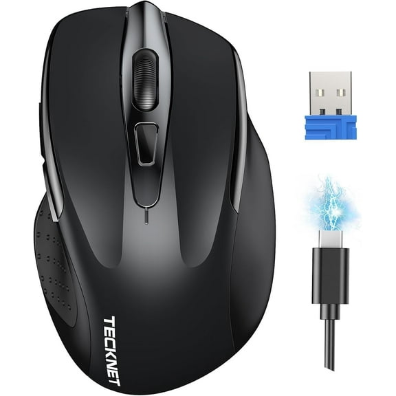 Wireess Mouse Rechargeabe 2.4G USB-A Sient Mouse Quiet Cick 6 Adjustabe 4800 DPI Cordess Computer Mice Ergonomic Mice for aptop 6 Buttons for Chromebook Ergo Grip - Back