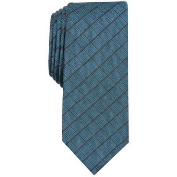 Alfani TEAL Men's Vendetta Grid Silk Blend Slim Tie, O/S