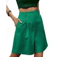 thumbnail image 2 of Shorts for Women Dressy 2025 Summer Elastic High Waisted Wide Leg Business Casual Work Shorts with Pockets Green L, 2 of 9