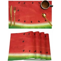 Watermelon Placemats Set of 4, Washable Woven Burlap Cloth Fabric Placemat for Square/Rectangle/Round/Oval Dining Table, Easy Clean Place Mats for Toddlers, Kids Red GreenBlack Summer Fruit Watercolor