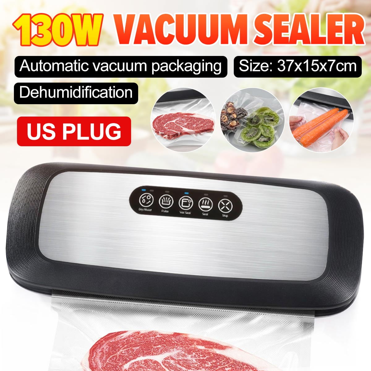 130W Food Vacuum Sealer Machine, Stainless Steel Automatic Food Preservation Sealer Packaging