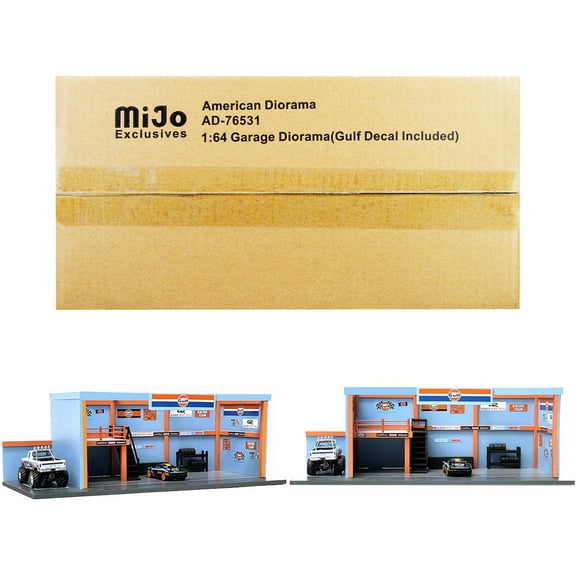 "Garage Diorama Gulf Oil" Diorama with Decals for 1/64 Scale Models by American Diorama