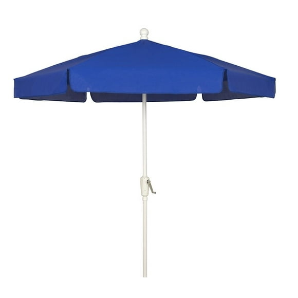 7.5' Hex Home Garden Umbrella 6 Rib Crank White with Pacific Blue Vinyl Coated Weave Canopy