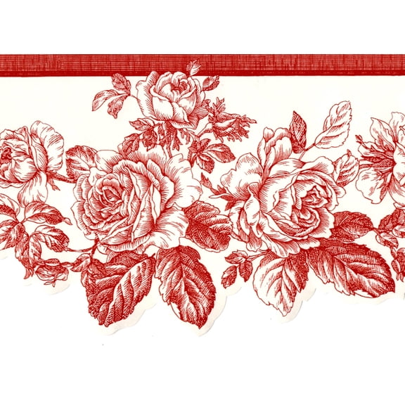 TRIMZ, Cottage Rose, Wallpaper Border, Pre-pasted, 15 ft L x 6.5 in W, Red, White