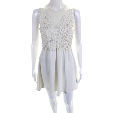 

Pre-owned|For Love And Lemons Womens Knit Mesh Floral Lace A-Line Dress White Size S
