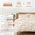 thumbnail image 6 of 3 Piece Pink Flowers Duvet Cover Set Full Size,Microfiber Comforter/Quilt Cover with Corner Ties and 2 Pillowcases,Country Botanical Floral Leaves Romantic All Season Soft Bedding with Zipper Closure, 6 of 8