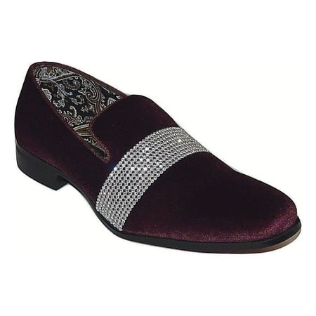 Men Formal shoes After midnight Velvet silver Crystal Slip on 6715 Burgundy new.