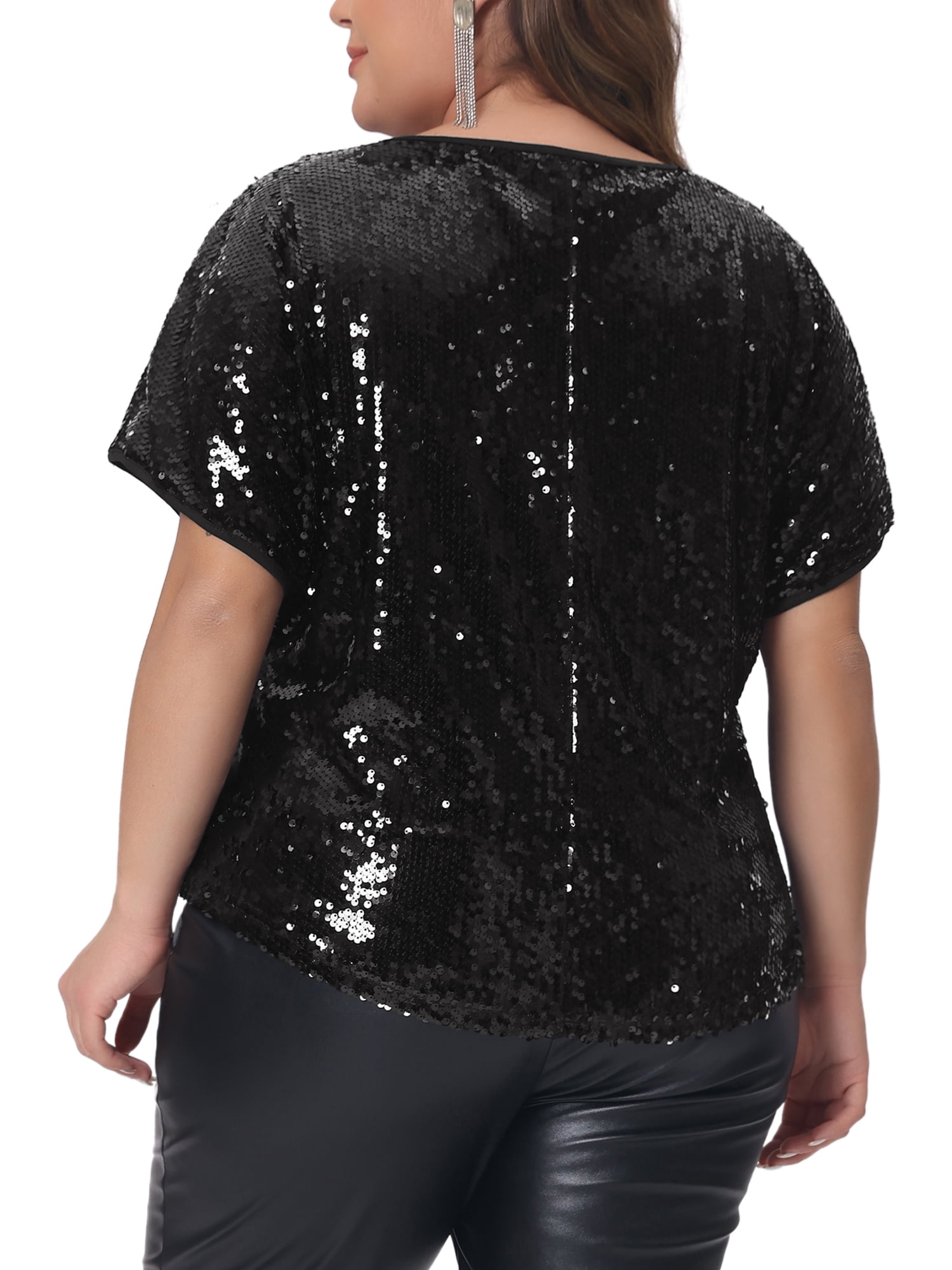 DARING DIVA Women's Plus Full Sequin Tops Sparkle Night Blouses 2X Black