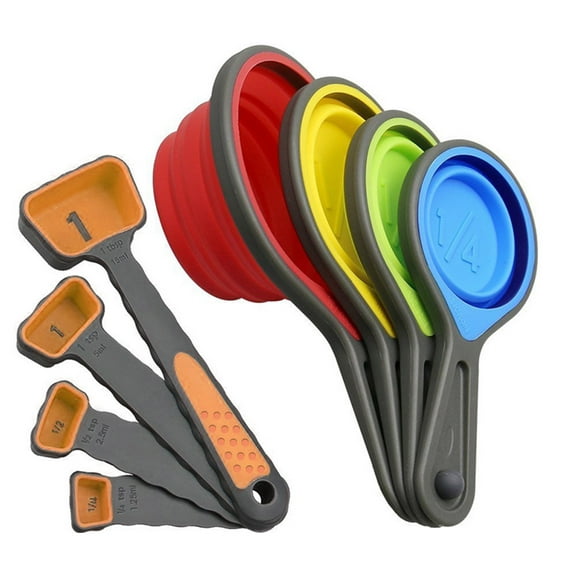 8PCS Silicone Collapsible Measuring Cup and Spoon Set Measuring Tools Measuring Spoon Set