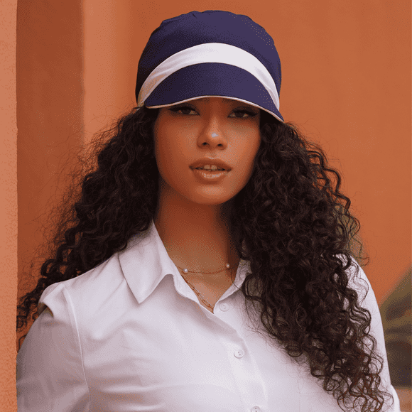 Alessia (Azul Marino y Blanco) Sombrero de Moda de Lujo Reversible para Mujer / Suave Regalo de Sombrero de Playa, Protección UPF 50+ Sun con Ala / Disponible en 2 Colores / Talla Nica