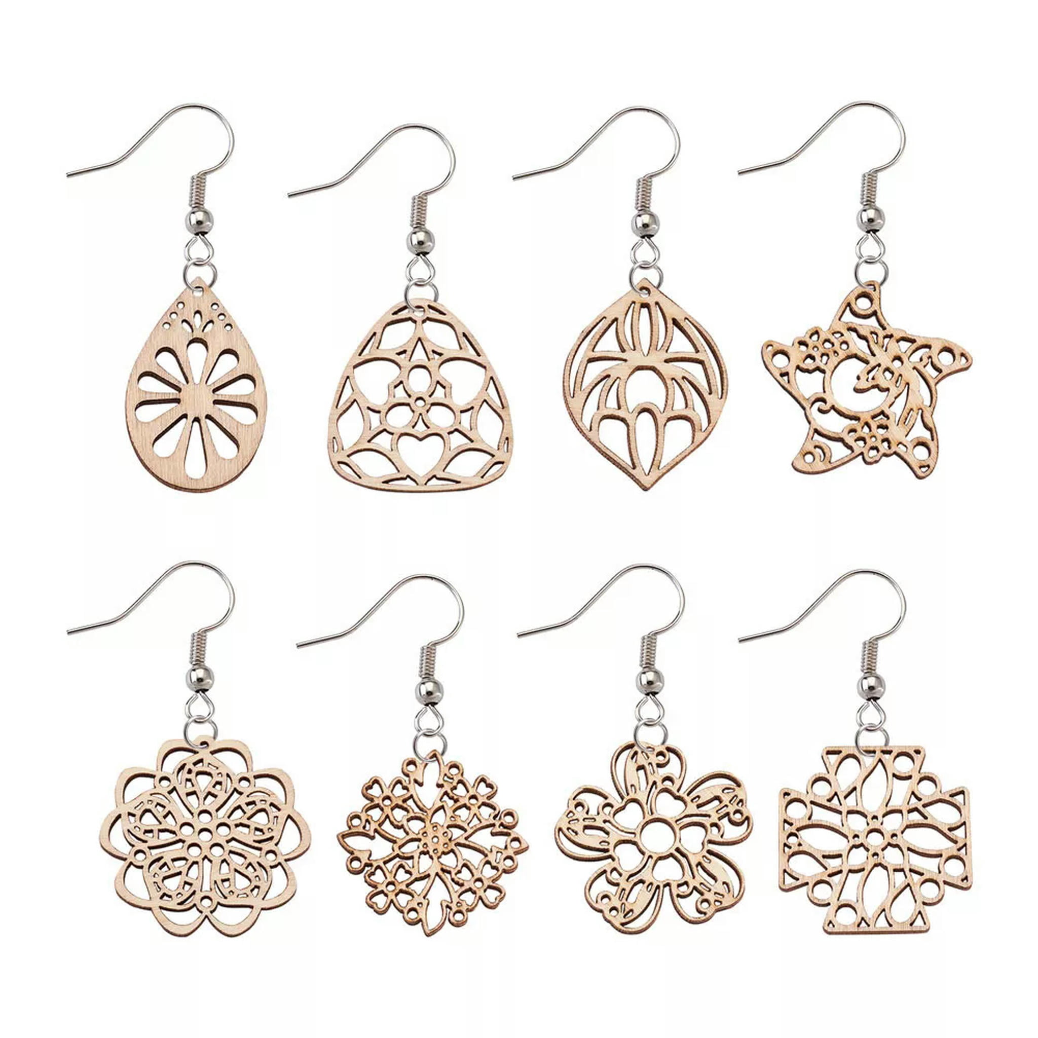 U8MO DIY Dangle Earring Kits 48x Natural Wood Pendants 50xEarring Hooks 50xJump Rings